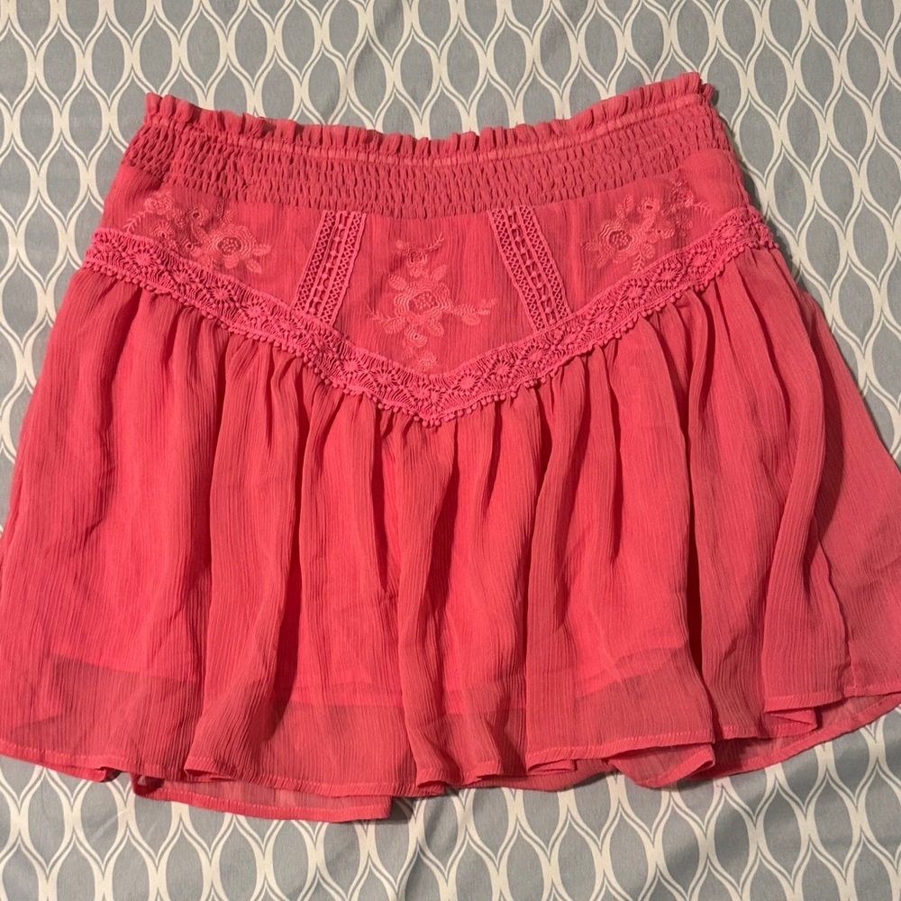 Francesca's Collections Coral Embroidered A-Line Skirt